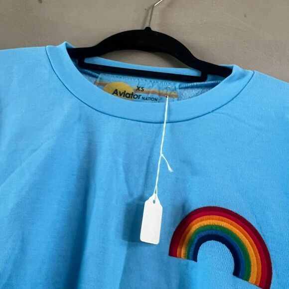 Aviator Nation Rainbow Embroidery Relaxed Crew Sweatshirt XS NEW - Picture 2 of 4